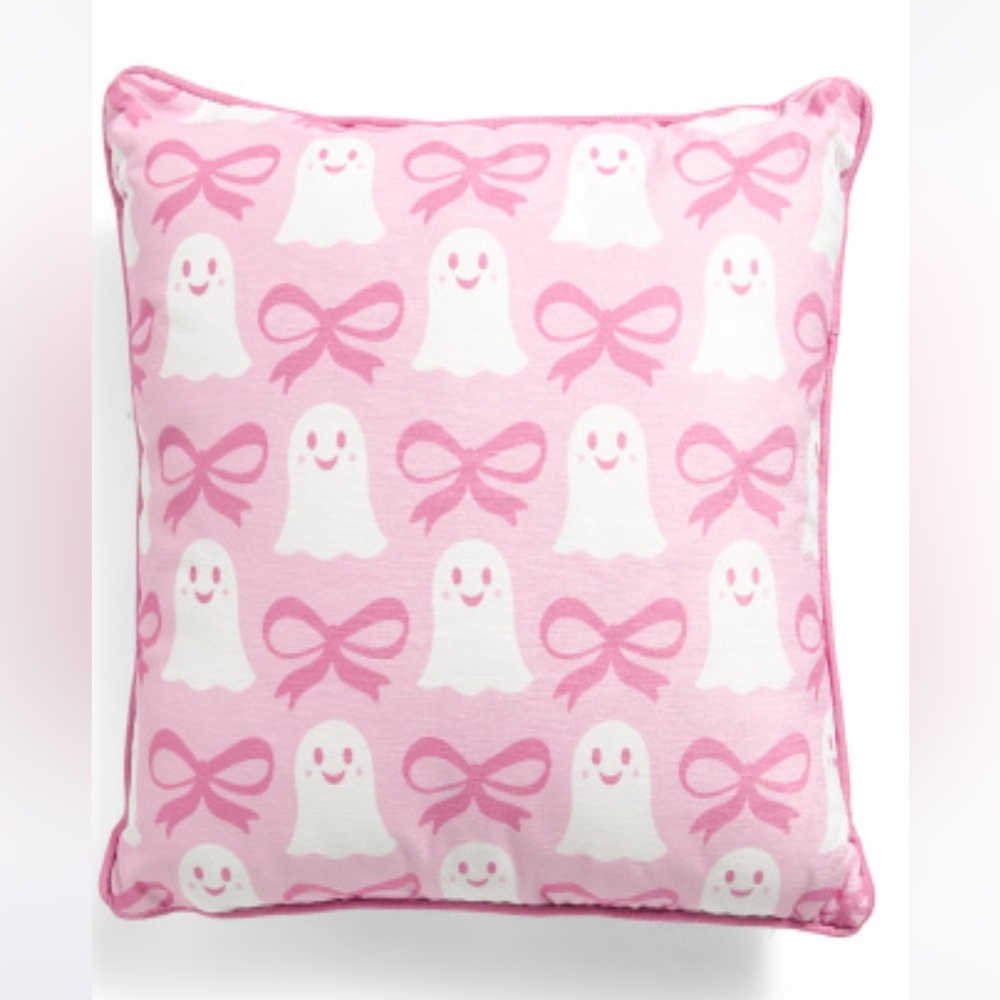Pink Ghost and Bow Pillow